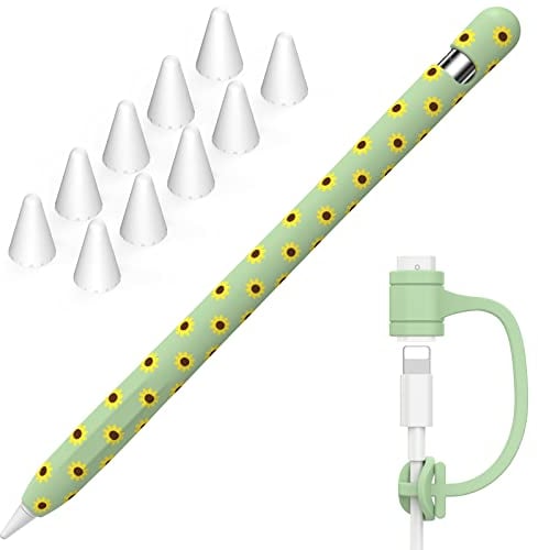 NIUTRENDZ Sonnenblume Hülle für Apple Pencil Schutzhülle Silikon Ipad Pencil Case Apple Pencil Zubehör Apple Pencil Deckel (Sonnenblume+Avocadogrün, Apple Pencil 1st)