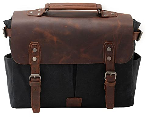 Neuleben Kameratasche Aktentasche Wasserdicht Canvas Leder Vintage Umhängetasche Fototasche Multifunktion für Spiegelreflex Objektiv Zubehör (Schwarz)