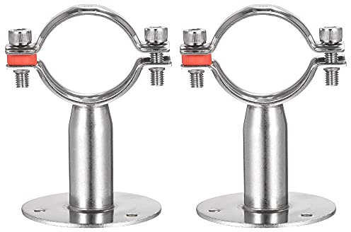 sourcing map Wall Mount Ceiling Mount Pipe Support, 304 Stainless Steel Adjustable Pipe Strap Clamp for 48-51mm Pipe 2pcs