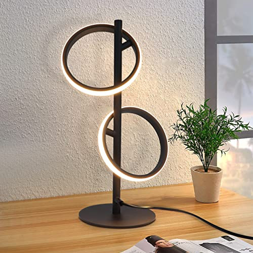 CBJKTX Tischlampe Modern LED Tischleuchte - Schwarz Ringform Nachttischlampe Drehbaren Abnehmbar Ringen 13W 3000K Warmweiß für Schlafzimmer Wohnzimmer Arbeitszimmer Büro