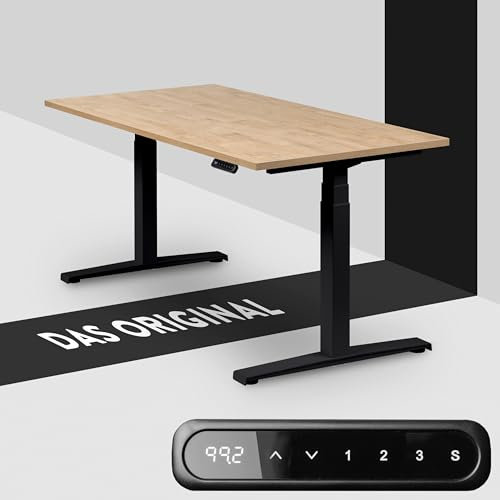 boho office® Höhenverstellbarer Schreibtisch 120 x 80 cm - Elektrisch stufenlos, inkl. Wireless Charger, Memoryfunktion, Kollisionsschutz - Basic Line Schwarz inkl. Tischplatte in Wildeiche