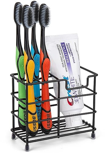Toothbrush Holder for Bathrooms, Stainless Steel Bathroom Black Toothbrush and Toothpaste Holder