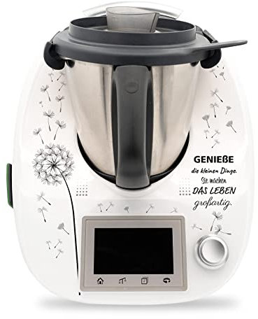 RX041 - Adhesivo decorativo compatible con robot de cocina Thermomix TM5, diseño de accesorios de cocina, resistente al agua, autoadhesiva RX041 (25 Genieße das Leben)