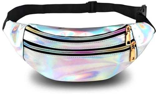 Bauchtasche Silber Gürteltasche Silber Wasserdicht Gürteltasche Fächer Bauchtasche Mädchen 1 Stück Bauchtasche Gurt Hüfttasche für Damen und Herren Party Festival Sport Outdoor Travel (Silber)