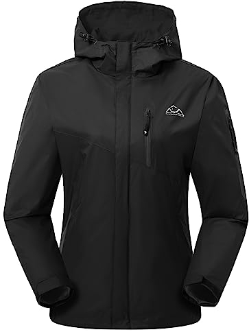 YSENTO Damen Regenjacke Wasserdicht Atmungsaktiv Outdoorjacke Leichte Übergangsjacke Windbreaker mit Kapuze(Schwarz,M)