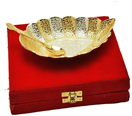 Plato de latón chapado en plata y oro con forma de anacardo, 6.5 x 4.5 pulgadas, para regalo Diwali por Indian Collectible