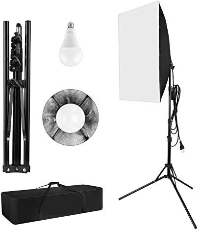 Andoer Kit di illuminazione softbox per fotografia in studio professionale Andoer 1 softbox da 28 x 20 pollici + 1 lampadina da 23 W + 1 supporto per luce da 2 m + 1 borsa per il trasporto