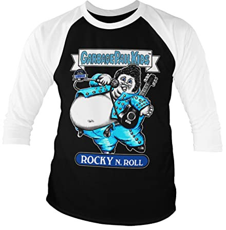 Garbage Pail Kids Licenciado Oficialmente Rocky N. Roll Baseball 3/4 Manga Camiseta (Blanco-Negro), XX-Large
