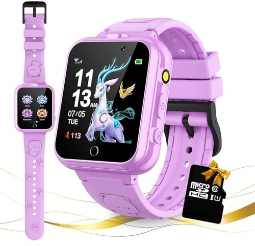 Retysaz Smart Watch für Kinder, 24 Spiele, Smart Watch für Kinder, Schrittzähler, 2 HD-Kameras, modische Smartwatches für Kinder von 3 bis 14 Jahren, tolle Geschenke für Mädchen und Jungen (lila)…