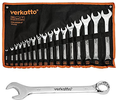 Jeu de clés mixtes 17 pcs. Tailles de clés de base en acier CrV sac de transport outillage basique pratique