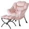 Welnow Fauteuil Lazy avec ottoman, chaise d'appoint moderne avec accoudoirs et poche latérale, fauteuil de loisirs, fauteuil de lecture avec repose-pieds pour petit espace, rose