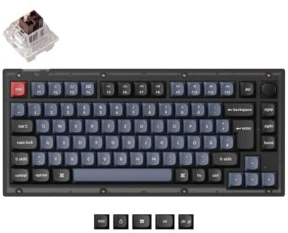 Keychron V1 Verdrahtete mechanische Tastatur mit Drehreglern 75% Deutsch DE ISO Layout QMK/VIA Programmierbar mit Hot-swappable Keychron K Pro Braun Schalter Mattschwarz
