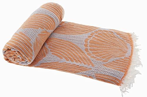 Stefano Ferrante Muschel Hamamtuch Saunatuch Pestemal Fouta Strandtuch Badetuch Handtuch Baumwolle Backpacker 100x180 cm (Orange)