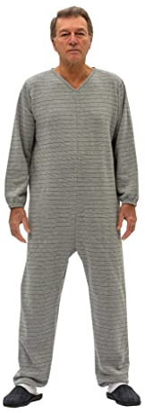 FERRUCCI COMFORT Schlafanzug Pflege-Overall Serenità Langarm 1 Reißverschluss hinten Sommer, Männlich Grau, L