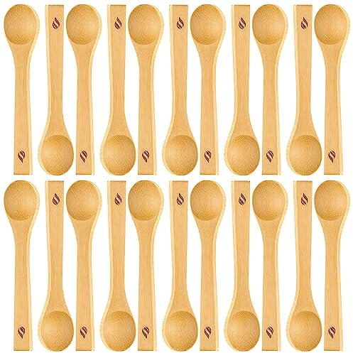 Golden Nature - Bamboo Spoon Set - 50 Pc - Small Kitchen Teaspoons - Tiny Wooden Spoons for Sugar, Spices, Seasoning, Coffee, Jam, Herbs, Honey & Dessert