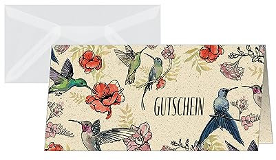 SIGEL DS621 Gutscheinkarten Geschenkgutscheine | Vordrucke zum Selbstausfüllen für Unternehmen & Gastronomie Hummingbirds | DIN lang | 10 Stück mit Umschläge | aus nachhaltigem Graspapier