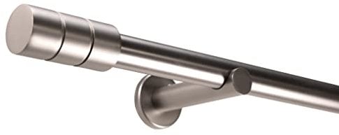 Deco-Raum Gardinenstange auf Maß 25mm Wandträger Style Rohr Endstück Zylinder edelstahl-optik nach Maß gefertigt, ohne Ringe 120 cm