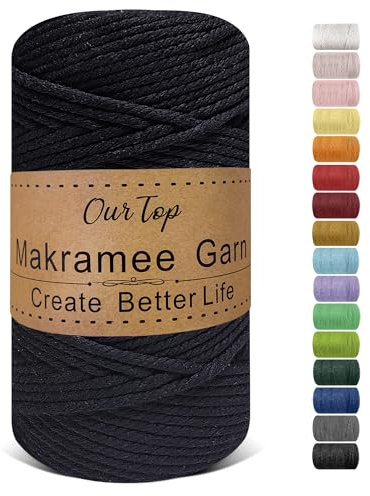 OurTop Premium Makramee Garn Schwarz, 4mm x 160m Macrame Cord Makramee Schnur Makramee Kordel, Garn für DIY Handwerk, Weben Dekoration, Hängepflanze Pflanze Aufhänger