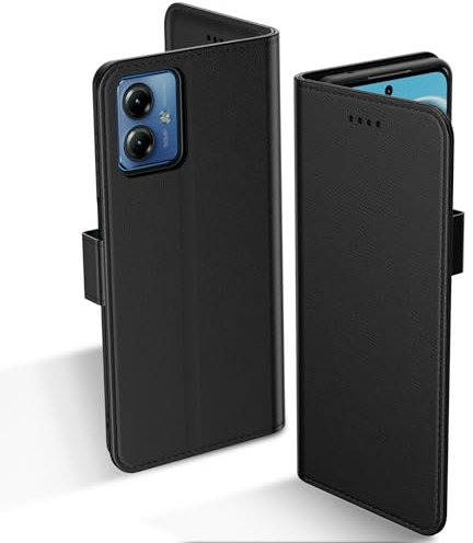 Aiziki Custodia per Motorola Moto G14, Copertura Protettiva in Pelle PU Premium, Pieghevole, Aspirazione Magnetica, Prevenzione Delle Cadute, Carta Fessura - Nero