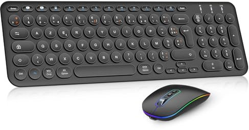 PINKCAT Ensemble Clavier et Souris sans Fil Bluetooth BT1+BT2+2,4 GHz, Combo Clavier AZERTY Souris Rechargeable Ultra Mince, Pack Clavier Souris pour PC/Tablette/Windows, iOS, Mac OS - Noir