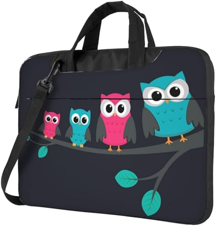 LAMAME Laptoptasche mit niedlichem Eulen-Motiv, tragbar, ultradünn, Laptoptasche, Süße Eulen, 14 inch