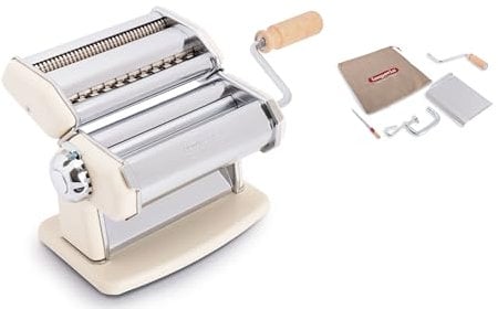 Imperia IPasta Ligne Classique. Machine à pâtes. 100% Fabriqué en Italie. Machine à pâtes fraîches en acier. Laminoir manuel avec manivelle. Crée lasagnes, tagliolini, fettuccine. Crème.