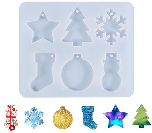 JTMKYO 1 stampo natalizio in silicone, per albero di Natale, fai da te, con fiocchi di neve, a forma di stella, riutilizzabile (6 forme)