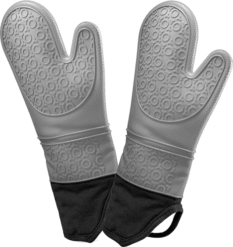 AVANA Silikon Ofenhandschuhe Hitzebeständige Anti-Rutsch Kochhandschuh mit weichem Baumwoll-Innenfutter bis zu 350°C Handschuhe für Kochen und Backen - Grau