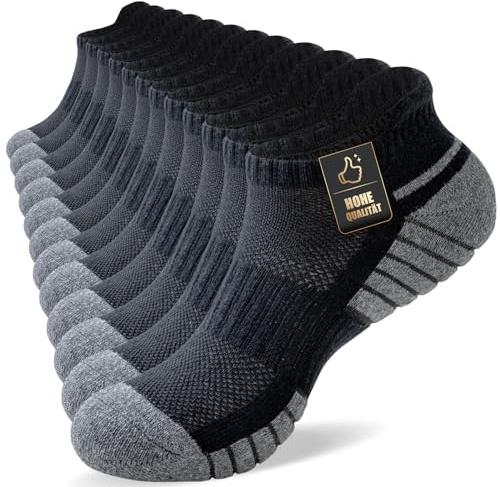 SockWaddles Baumwoll Sneaker Socken Damen Herren, 6/12 Paar, Gepolstert | 78,6% Baumwolle mit atmungsaktivem Mesh und Frotteesohle; kurze Sportsocken mit Fußgewölbestütze für Laufen.