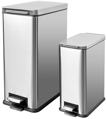 JM ·YIPENG Mülleimer Küche, 30 Liter Abfalleimer, Rechteckig Tretmülleimer,Küchenmülleimer mit Softclose-Deckel und Inneneimer,Schmal Treteimer für Küche, Bad und Büro, Satiniertes Nickel