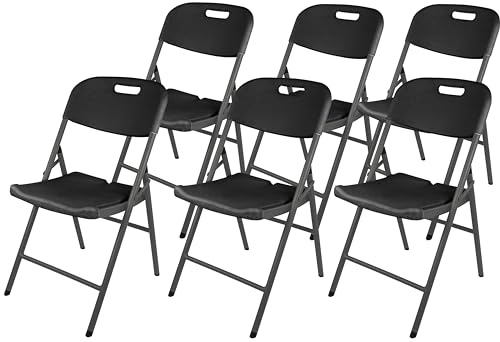 Ondis24 6X Klappstuhl für Camping, Party, Hochzeit, Bankett & Schulungen, HDPE Sitzfläche UV- und witterungsbeständig, Stahlgestell (6, schwarz, 50 x 47 x 84)