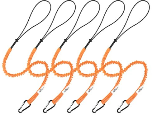 CYSKY 5 Pezzi Cordino Retrattile per Attrezzi Con Moschettone in Alluminio, Corda Sicurezza Elastic per Utensili a Mano o Elettrici, Limite di peso Massimo 13,6KG/30LBS (Arancione)