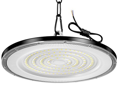 Viugreum UFO LED 200W, Projecteur LED Exterieur 20000LM, Blanc Froid 6500K, AC 85-265V IP65 Étanche Eclairage Atelier, Led Industriel UFO avec Chaîne pour Factory Workshop Gym