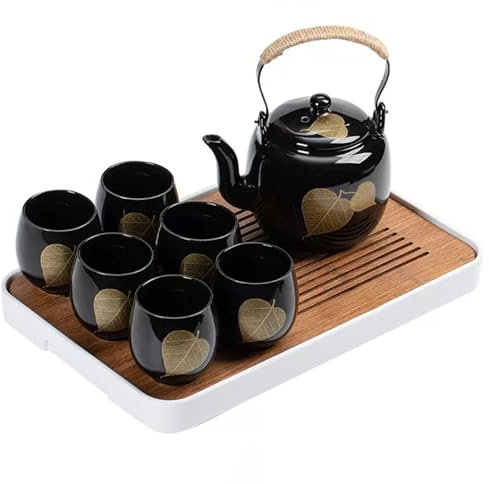 YoeEoay Schwarzes Keramik-Teeservice-Set Mit Edelstahlfilter, Bestehend Aus 1 Keramik-Teekanne 820ml, 6 Teetassen 180ml Und 1 Bambus-Abtropf-Teetablett, Ideal Für Teeliebhaber Und Asiatische Teekultur