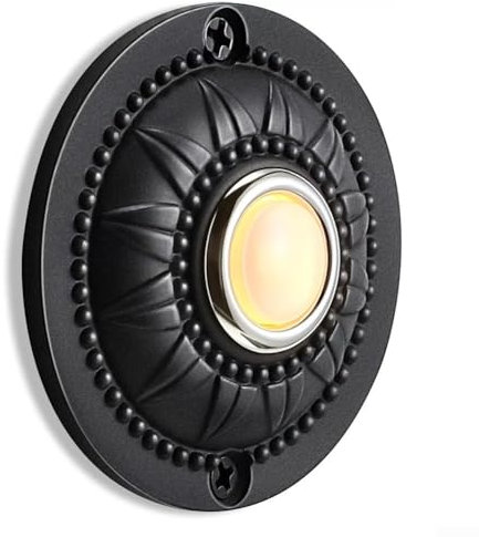 Brass Wired Doorbell, Home Front Door Replacement Round Iron Doorbell Push Button Wired Lighted LED, Edwardian Victorian Style Door Bell Push Button Round Bell