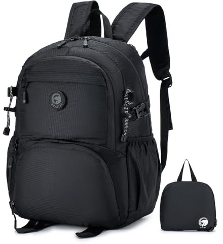 SPAHER Wizz Air Cabin Bags 40x30x20 Underseat Foldable Backpack Lightweight Small Rucksack 25L Waterproof Travel Daypack Packable Backpack Sports Bags for Men Women Outdoor Hiking Camping Black