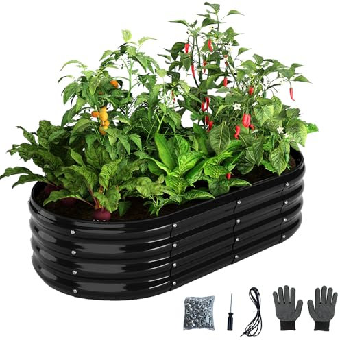 Pflanzgefäß aus verzinktem Metall, Hochbeet, für Gartenarbeit, Outdoor, 1,2 x 0,6 x 0,3 m, Pflanzgefäß, Pflanzkasten, Hochbeet, langer Gemüseabstand, Kräuter-Hochbeete für Gartenarbeit, Schwarz