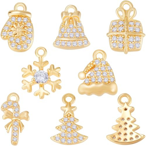 Beebeecraft 1 Box 14 Stück Weihnachtsanhänger 18 Karat Vergoldetes Messing Gemischte Vintage Anhänger Mit Zirkonia Schneeflocken Baumglocken Anhänger Für Die Schmuckherstellung Halsketten Armbänder