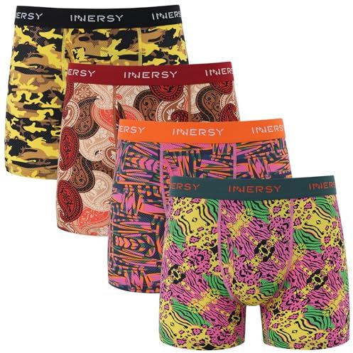 INNERSY Herren Unterhosen Bunt Männer Boxershorts mit Eingriff Nylon Mesh Unterwäsche Mehrpack 4 (M, Buntes Trendmuster)