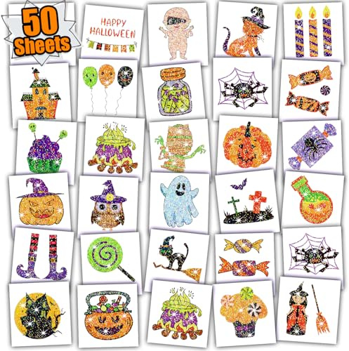 Leesgel Halloween Glitzertattoos Kinder, 50 Stück Halloween Mitgebsel Deko