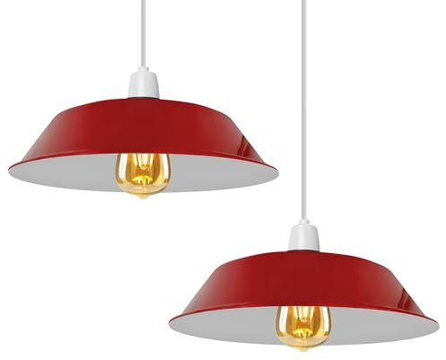 LEDSone Lampenschirm aus Metall für Wohnzimmer, Deckenleuchte, 36 cm,für industriellen Lampenschirm, Schlafzimmer, Küche, Büro (Rot, 2Packung)