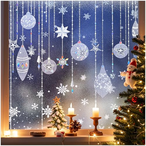 bofeifs Fenster-Sichtschutzfolie, weihnachtliche statische Haftung, dekorativ, Badezimmer, blockierend, UV-reflektierend, zum Abziehen und Aufkleben, Buntglas-Fensteraufkleber für Zuhause (Vinyl, 44,5