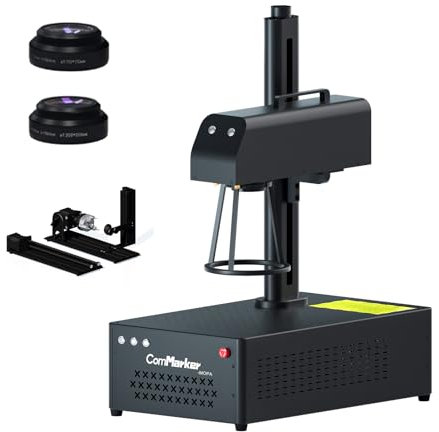 ComMarker Máquina de grabado láser de fibra mopa B4 100 W con 2 lentes giratorias, máquina de marcado láser portátil para metal, corte y limpieza por láser, compatible con Lightburn
