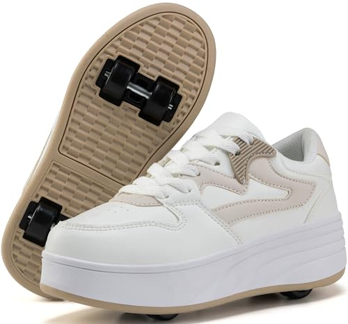 ANEFUN Patins à roulettes pour enfants, garçons et filles, baskets avec roues amovibles, chaussures de sport, kaki, 39 EU