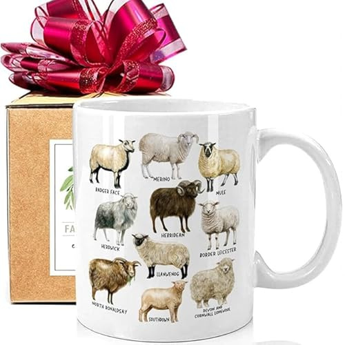 Novelty Sheep Coffee Mug Gifts for Farm Animal Lover, Breeds of Sheep Coffee Mug 11oz, Sheep Stuffs, Sheep Coffee Mug Gifts for Women, Sheep Themed Gifts, Funny Sheep Mug Gifts for Sheep Lover