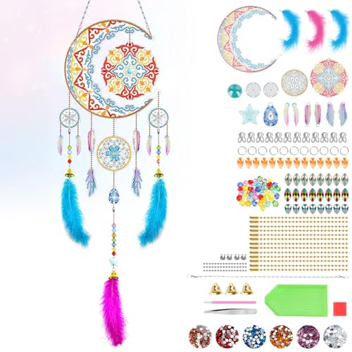 Geschenke für Mädchen 5-6-8-11 Jahre,Basteln Mädchen 7 8 9 10 Jahre,Diamond Painting Traumfänger Bastelset Kinder ab 6 Jahre, Geburtstagsgeschenk für Mädchen – Windspiel-Deko für Kinderzimmer