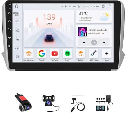BOJONTN 10 Zoll Android 14 Touchscreen Bildschirm Autoradio 2 Din für Peugeot 2008 208 2014-2018 mit Kabellosem Carplay Bluetooth GPS Navi Lenkradsteuerung Rückfahrkamera(F1 (2+32G))