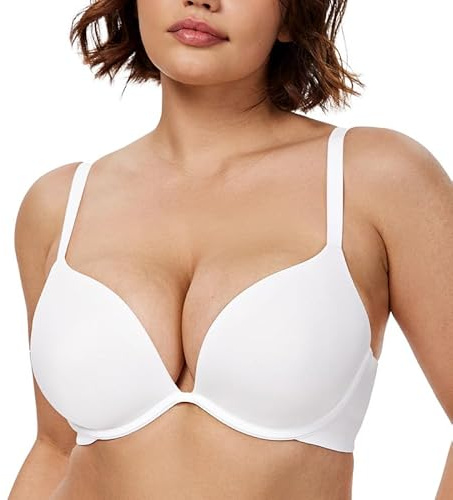 WingsLove Push Up Bra Sexy Deep V Plunge Add 2 Cups Bras Underwire T-Shirt Bra Multiway (Snow White,32F)
