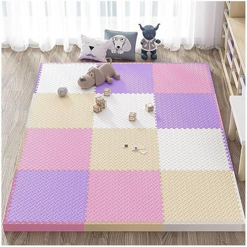 KLYso 12 Stück 30 X 30 cm Quadratische Spleiß-Schaumstoffmatte, 2,5 cm Dick, Eva-Weichschaum-Bodenbelag, 12 M², Ineinandergreifende Puzzle-Teppichmatte(Beige+Pink+Purple+White)