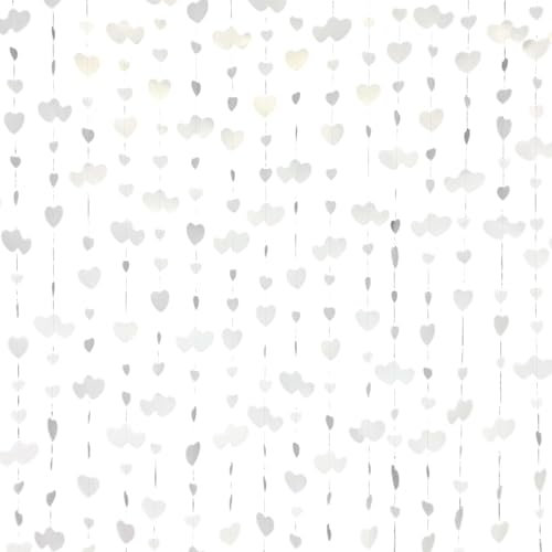 4 Stück 4m Hängenden Papier Girlande Weiß Deko, 16 cm Weiße Herz Girlande Deko,Weiße Herzgirlande, Weißes Herz-Girlande,für Hochzeit, Geburtstag, Brautparty Deko